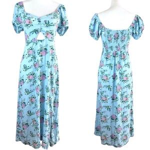 SO‎ Women’s Blue Maxi Sundress with Puff Sleeves Size S